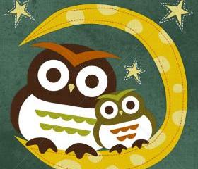 4R Retro Owls on Moon 6x6 Print