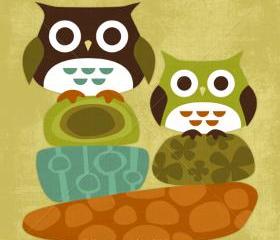 5R Retro Owls on Fun Rocks 6 x 6 Print