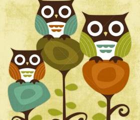 6R Retro Three Owl Friends 6x6 Print