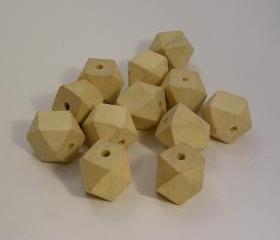 10 Light Wood Unpainted Faceted Cube Wooden Beads (WB52)