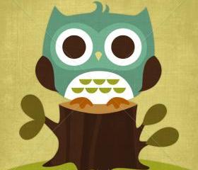 9R Retro Owl on Tree Trunk 6 x 6 Print