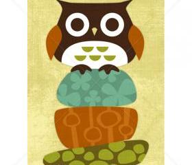 12R Retro Owl on Stacked Rocks 5 x 7 Print
