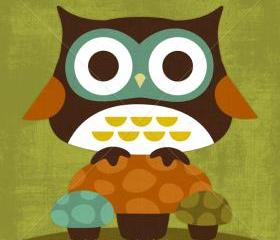 13R Retro Owl on Three Mushrooms 6 x 6 Print
