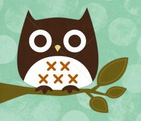 16R Retro Owl Sitting on Branch 6 x 6 Print