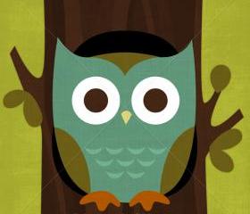 20R Retro Owl in Tree 6 x 6 Print