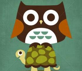 21R Retro Owl on Turtle 6 x 6 Print