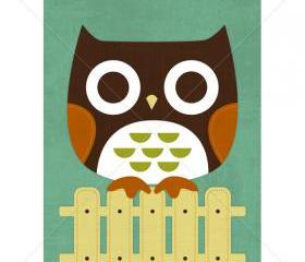 22R Retro Owl on Fence 5 x 7 Print