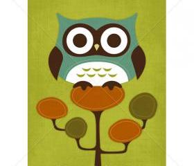 23R Retro Owl on Retro Tree 5 x 7 Print