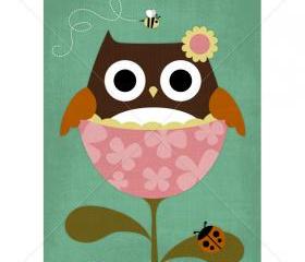 25R Retro Owl in Flower Print 5x7