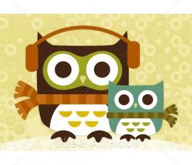 26R Retro Owls with Scarves 5x7 Print