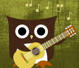 29R Retro Owl with Guitar 6x6 Print