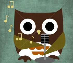 52R Retro Owl Singing 6 x 6 Print