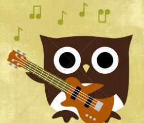 80R Retro Owl with Bass Guitar 6x6 Print