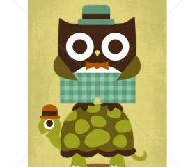 30R Retro Owl with Bowtie and Hat 5x7 Print
