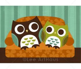 36R Retro Owls on Sofa 5x7 Print
