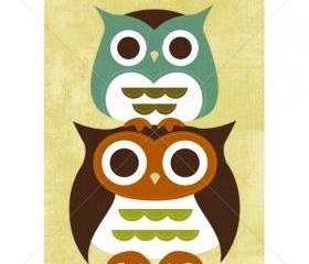 38R Retro Stacking Owls 5x7 Print