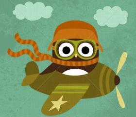 42R Retro Owl in Airplane 6 x 6 Print