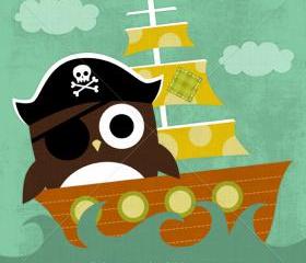 43R Retro Pirate Owl 6 x 6 Print