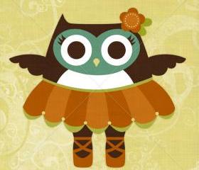 44R Retro Ballet Owl 6 x 6 Print
