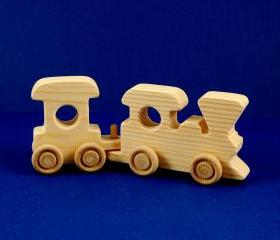 Train Birthday Party Favors - Package of 5 Wood Toy 2 Car Train Sets - Great for Toddler and Kids Parties
