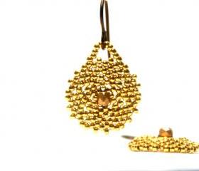 Gold Sunburst Beaded Earrings
