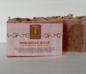 Hibiscus Rose Shea Butter Soap with Cocoa Butter and Rose Petals and Geranium Essential oils