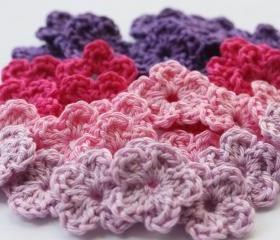 Crochet flowers applique lilac purple pink fuchsia