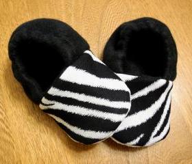 Toddler Size - Zebra Print Fleece Baby Booties with Non-Slip Soles