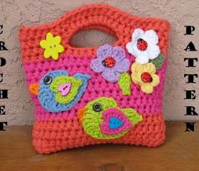 Girls Bag / Purse with Birds and Flowers , Crochet Pattern PDF,Easy, Great for Beginners, Pattern No. 16