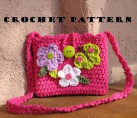 Girls Bag / Purse with Butterfly and Flowers, Crochet Pattern PDF,Easy, Great for Beginners, Pattern No. 13