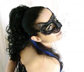 Black cat beaded masquerade mask