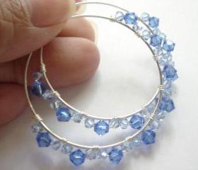 Something Blue Swarovski Crystal Sapphire Sterling Silver Wire Wrapped Earrings