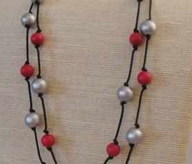 Necklace, handpainted wood