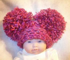 Fuschia Pink chunky newborn pom pom hat 