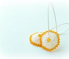 Rustic Wedding white golden yellow unique long dangle earrings. Romantic soft jewelry