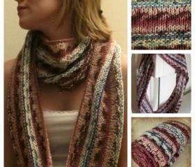 Knitted winter shawl, round, cowl, red and blue