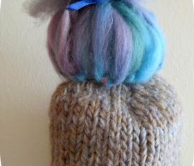 .Baby Trol Hat, blue and gray colors, soft yarn
