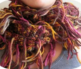Handmade knitted scarf, multicolor, with multi strands, cozy, warm
