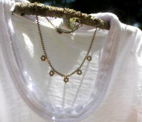 Bronze Star Studded Handwoven Beaded Necklace