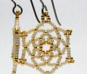 Bridal Bridesmaids Earrings Beaded Ivory Gold