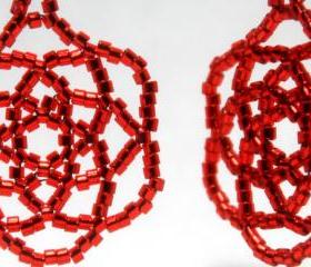 Red Rose Mandala Star Handwoven Beaded Earrings