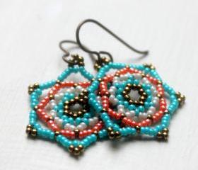 Beaded Southwest Earrings Handwoven Mandala Star