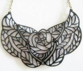 Mix Metals Bib Necklace - Antique Bronze and Black Necklace