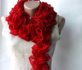 Red knit scarf Scarlet dark Lipstick red Winter fashion