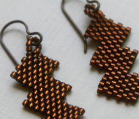 Copper Beaded Earrings Zig Zag 