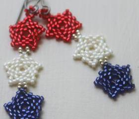 Red White & Blue Patriotic Stars Beaded Earrings