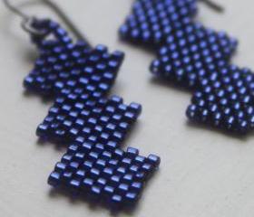 Zig Zag Navy Blue Beaded Earrings
