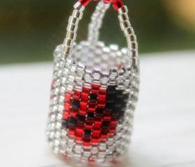 Miniature Basket Handwoven Beaded Ladybug