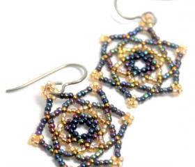 Handwoven Beaded Mandala Star Circle Earrings