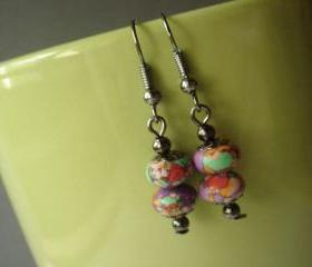 Stacked Colorful Howlite Gunmetal Earrings